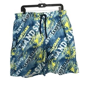 Land Shark Blue and Yellow Men's Swim Shorts Size XL (36)